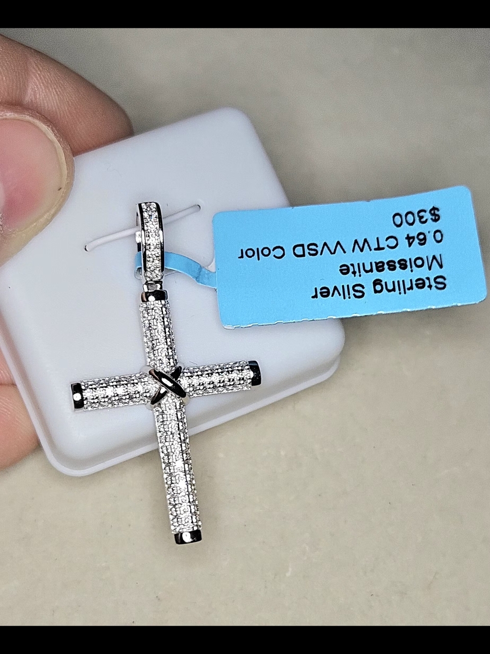 Sterling Silver Mossanite Pavé Cross Pendant